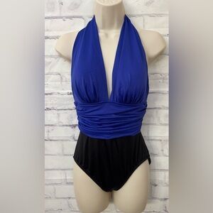 Magicsuit Size 8 Electric Blue Yves Plunge Halter One Piece Swimsuit‎ Slimming